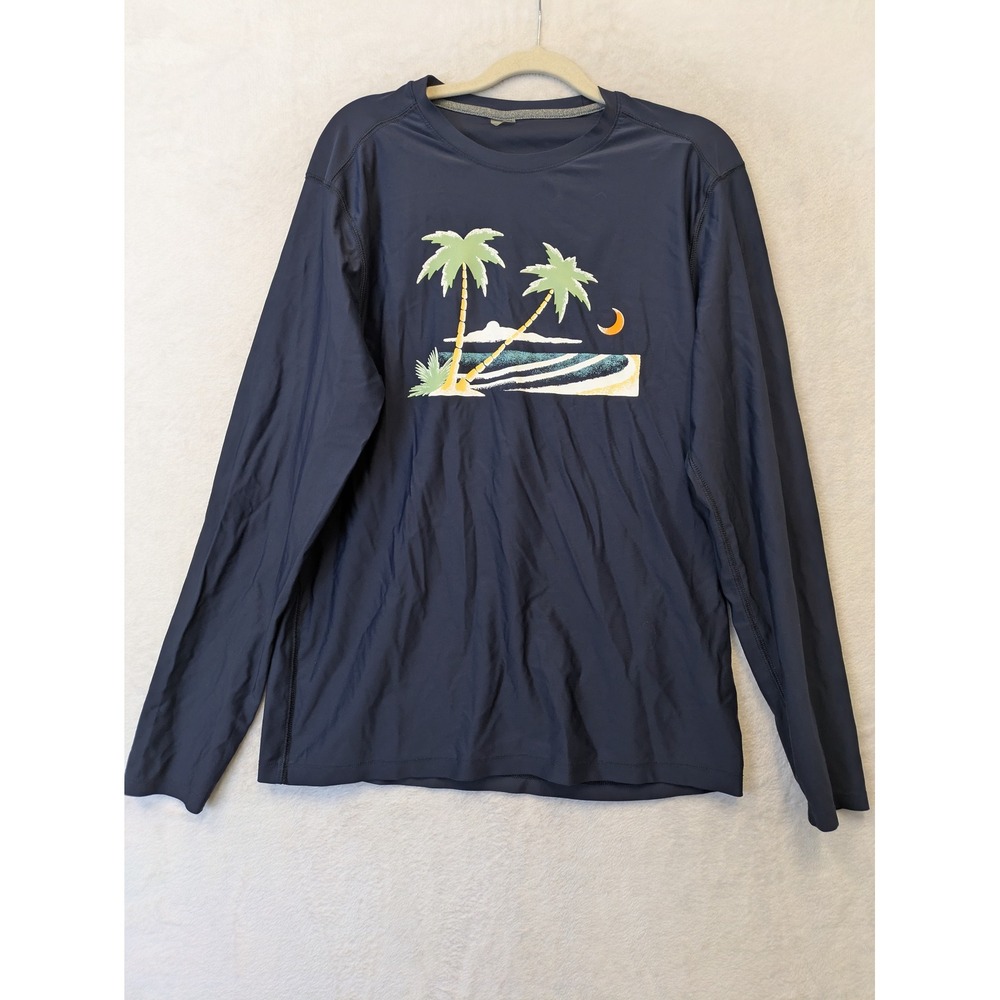 Old Navy Men's Size Large Navy Long Sleeve Rash Guard Shirt Palm Tree Graphic‎
